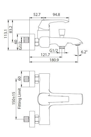 Смеситель для ванны Creavit AG2500 настенный хром