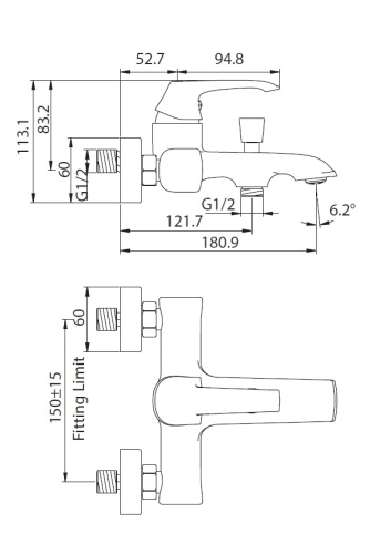 Смеситель для ванны Creavit AG2500G настенный золото - фото 2
