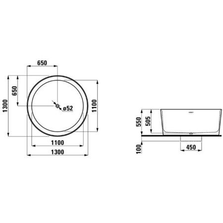 Ванна из искусственного камня Laufen VAL 2.3128.2.000.000.1 130х130 отдельностоящая прямоугольная