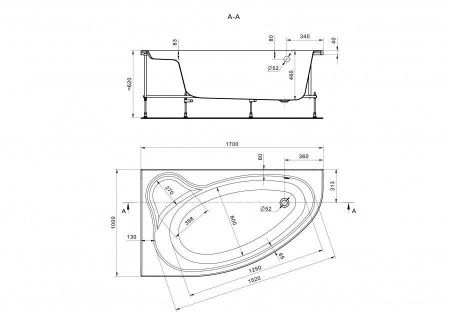 Ванна акриловая Santek Эдера 1WH501662 170х100 пристенная асимметричная без каркаса