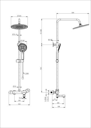 Душевая стойка Wonzon & Woghand WW-B3057-A-CR настенная цвет хром с термостатом
