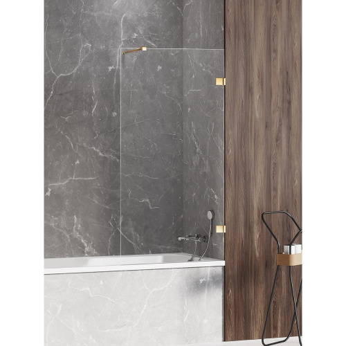 Душевая шторка на ванну New Trendy AVEXA GOLD SHINE EXK-2174-WP 90х150 стекло прозрачное профиль золото глянцевое - фото 2