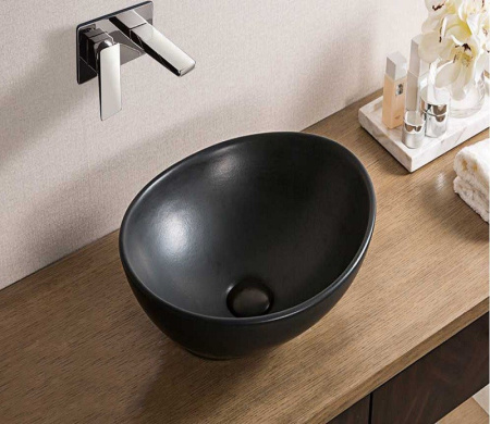 Раковина из санфаянса CeramaLux 7138MB 41х34 накладная цвет черный матовый