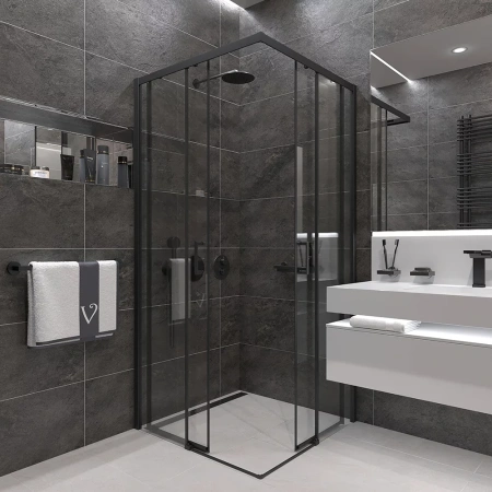 Душевой уголок Veconi Rovigo RV47B-90-01-C4 90х90 стекло прозрачное профиль черный без поддона