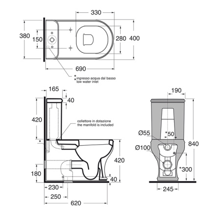Чаша унитаза напольная Azzurra Charme CHVCMP000000BI/(CHA100/MBP bi) цвет белый без бачка без сиденья душевой смыв