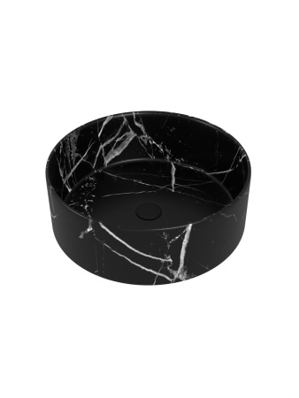 Раковина из сантехнического фарфора Teymi Lina T50183 36х36 накладная цвет черный мрамор без отверстий под смеситель