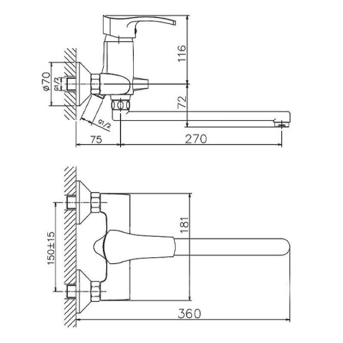 Cмеситель для ванны и душа Haiba HB2270 настенный хром - фото 3 Cмеситель для ванны и душа Haiba HB2270 настенный хром - фото 3