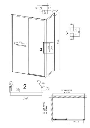 Душевой уголок Grossman Style 120.K33.05.1110.21.00 110х100 стекло прозрачное профиль черный без поддона