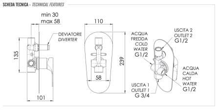 Смеситель для душа Remer Class Line L09L встраиваемый в стену хром