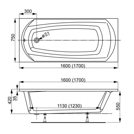 Ванна акриловая Vagnerplast Ebony VPBA170EBO2X-04 170х75 пристенная прямоугольная без каркаса