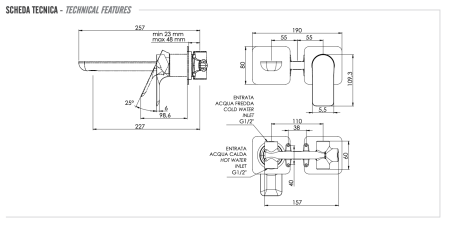 Смеситель для раковины Remer Infinity I15PLXV встраиваемый в стену нержавеющая сталь