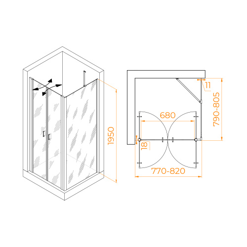 Душевой уголок RGW Passage 060814488-14 80х80 стекло прозрачное профиль черный без поддона - фото 2