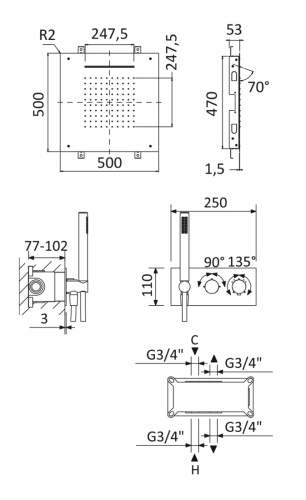 Душевая система Cezares LEAF LEAF-DSIS-T-50-SR встраиваемая - фото 2