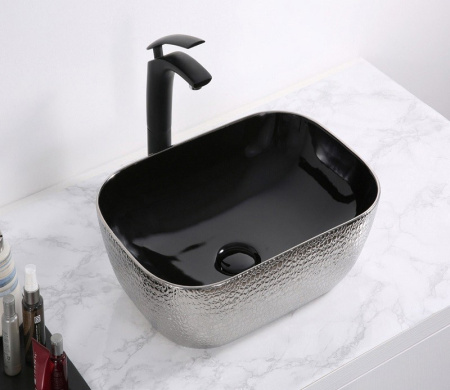 Раковина из санфаянса CeramaLux D1333H020 46х33 накладная цвет черный