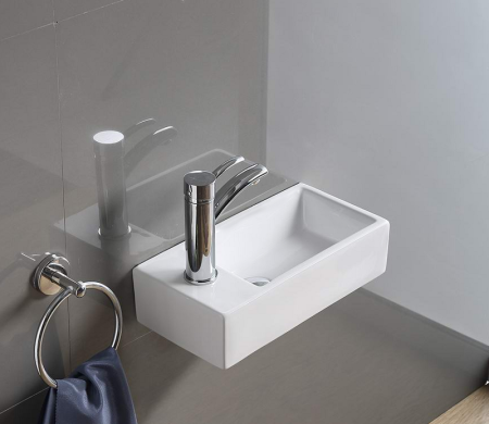 Раковина из санфаянса CeramaLux D1043 42х23 подвесная цвет белый 1 отверстие под смеситель