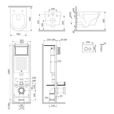 Комплект унитаз с инсталляцией с клавишей смыва Am.Pm Sense IS110101.741701