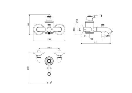 Смеситель для ванны Aquatek КЛАССИК AQ1540MB настенный черный