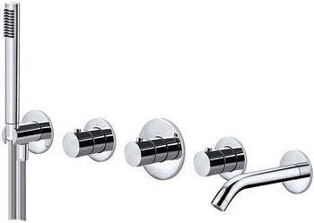 Смеситель для ванны с душем Paffoni Modular Box MDE001ST настенный сталь с термостатом