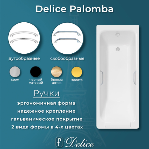 Ванна чугунная Delice Palomba DLR230620R 170х70 пристенная прямоугольная без ножек с отверстиями под ручки - фото 5