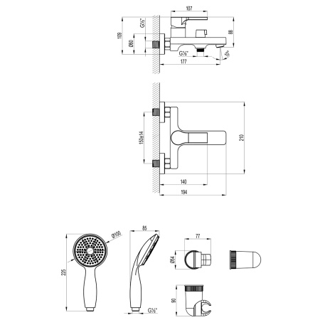 Смеситель для ванны LeMark Aura LM0614C настенный хром без термостата