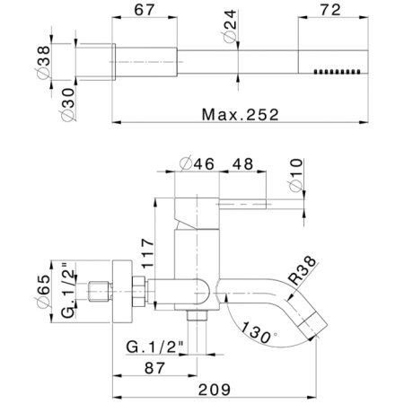 Смеситель для ванны Cisal Xion XI000124D1 настенный нержавеющая сталь без термостата
