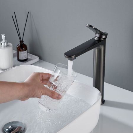 Смеситель для раковины Shevanik S43T S4311T на столешницу оружейная сталь