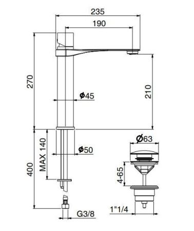 Смеситель Webert One-B NB830402441 на раковину черный/сталь