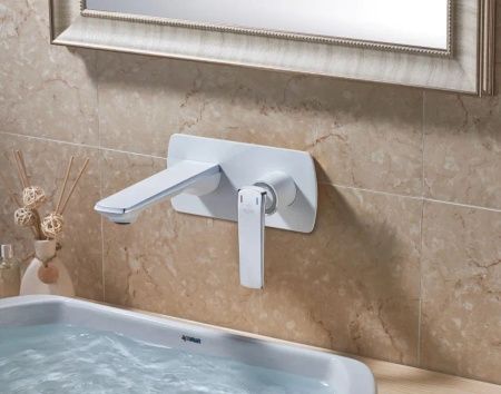 Смеситель для раковины Rose R1341F встраиваемый в стену белый/хром