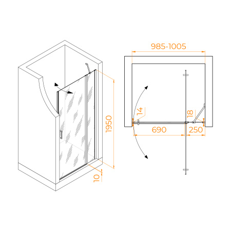 Душевая дверь RGW Leipzig 351200410-210 100х195 стекло матовое профиль сатин