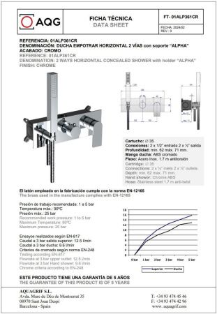 Душевая система AQG Alpha 19ALPEC23802 встраиваемая в стену цвет хром