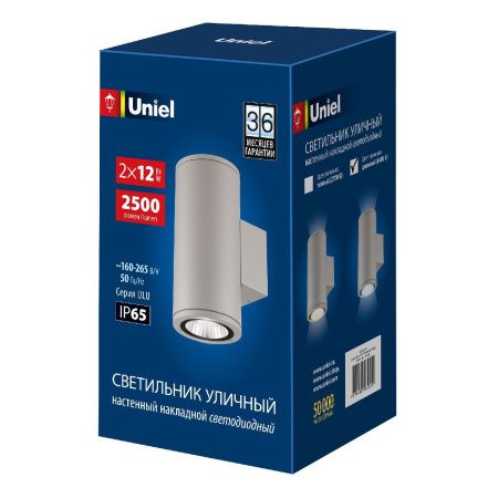 Уличный настенный светильник Uniel ULU-S22D-2x12W/6400K IP65 LIGHT GREY