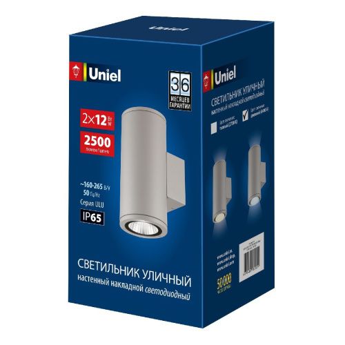 Уличный настенный светильник Uniel ULU-S22D-2x12W/6400K IP65 LIGHT GREY - фото 2