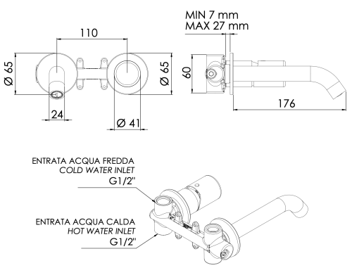 Смеситель для раковины Daniel Trilogy TG632PDP встраиваемый в стену брашированное золото - фото 2