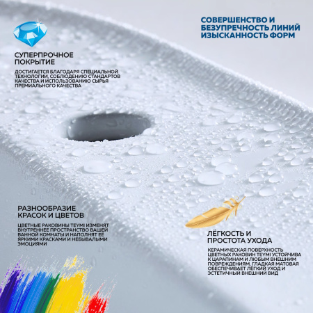 Раковина из сантехнического фарфора Teymi Lori T50494 41х34 накладная цвет черный без отверстий под смеситель