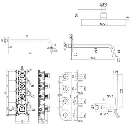 Душевая система Paffoni Modular Box KITMB019NO046 встраиваемая в стену