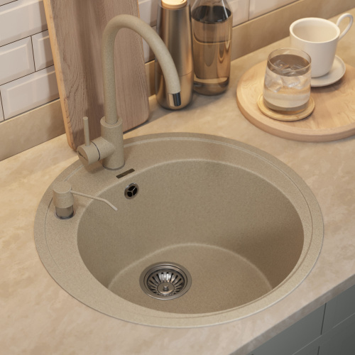 Кухонная мойка Uperwood Quartz Premium UPD-01 3910202101 51x51 цвет бежевый матовый - фото 3