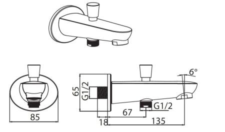 Излив Creavit A08 встраиваемый в стену хром
