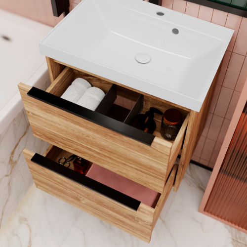 Тумба с раковиной La Fenice TESORO NFNC-01-TES-DKK-60-2-3-60 61х63х47 подвесная цвет коричневый - фото 2