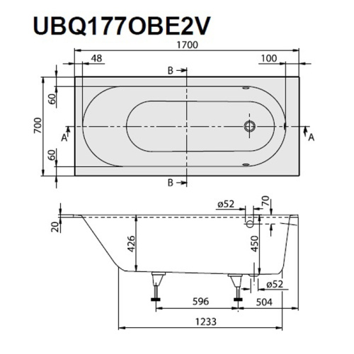 Ванна квариловая Villeroy Boch Oberon UBQ177OBE2V-01 170х70 встраиваемая прямоугольная с ножками - фото 3