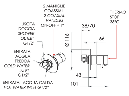 Смеситель для душа Remer Elegance NT30 встраиваемый в стену хром с термостатом