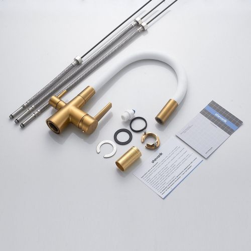 Смеситель для кухни Shevanik S668G на мойку белый/золотой сатин - фото 4