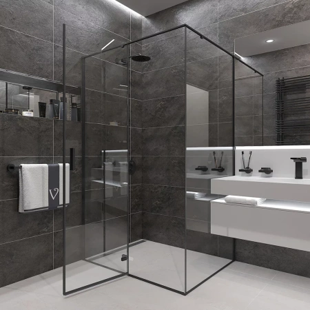 Душевой уголок Veconi Rovigo RV073B-8080-01-C4 80х80 стекло прозрачное профиль черный без поддона