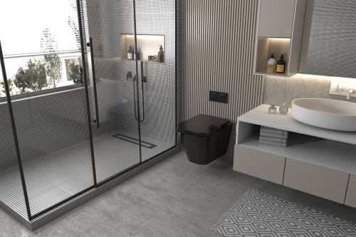 Унитаз подвесной Abber Rechteck AC1201MB черный матовый с сиденьем микролифт безободковый каскадный смыв - фото 4