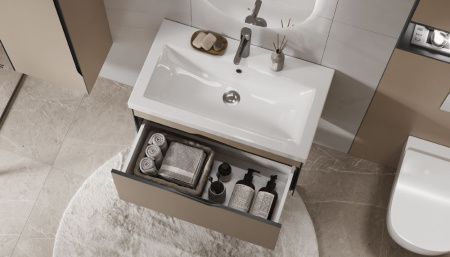 Тумба под раковину Velvex Krona 384 серый камень 80х40 подвесная цвет серый