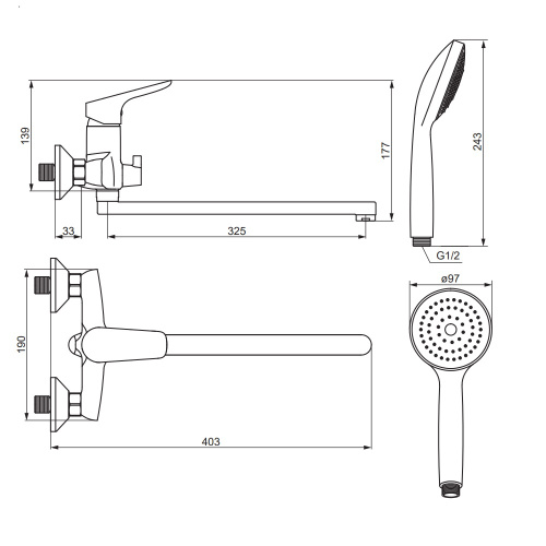 Смеситель для ванны и душа Damixa Jupiter 779500001 настенный хром без термостата - фото 5