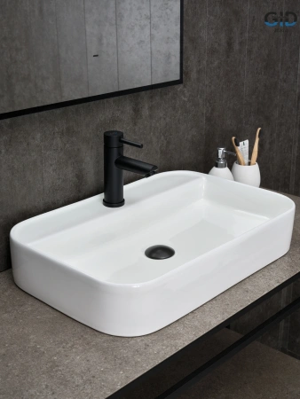 Раковина керамическая Gid Geométrico 51232 60х40 накладная цвет белый 1 отверстие под смеситель