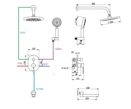 Душевая система Bronze de Luxe 14582W встраиваемая в стену цвет белый - фото 3