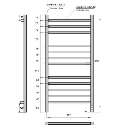 Полотенцесушитель Point Вега PN71850 53х99 электрический хром