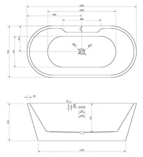 Ванна акриловая ABBER AB9299-1.6 160х80 отдельностоящая овальная - фото 4
