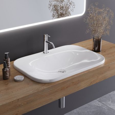 Раковина из сантехнического фаянса Cezares CZR-DRO-65-LVB 70х50 накладная цвет белый 1 отверстие под смеситель